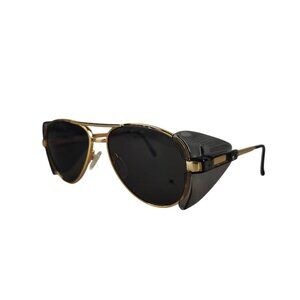Vintage Aviator Sunglasses Z87 Side Impact Gold Frames Side Shields Black Lenses